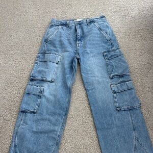 Aritzia Denim Forum Blue High-Waist Cargo Pants